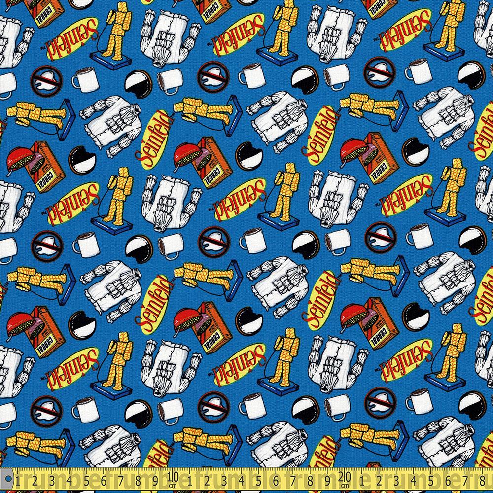 Camelot Fabrics - Seinfeld - Jerry Icons Toss Blue Sewing and Dressmaking Fabric