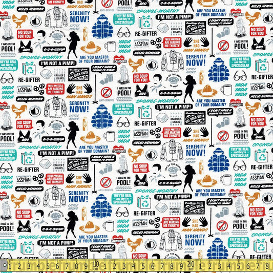 Camelot Fabrics - Seinfeld - Noteworthy Moments White Sewing and Dressmaking Fabric