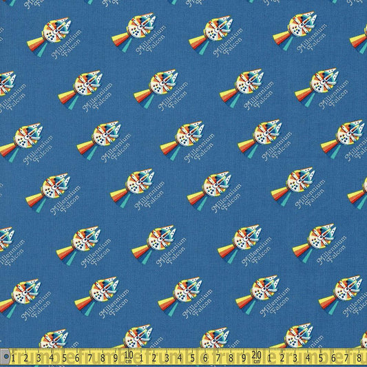 Star Wars Millennium Falcon Rainbow Blue Fabric by Camelot