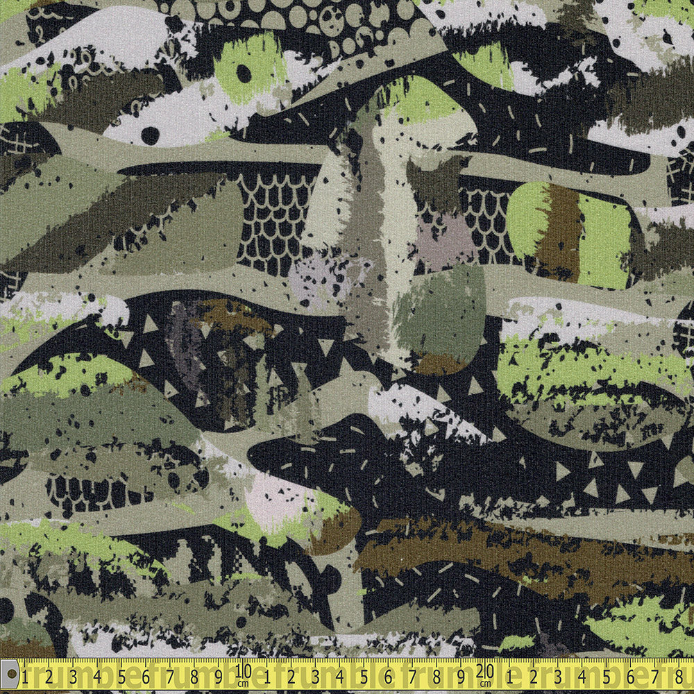 Camouflage Mountains  - GOTS Organic Soft Sweat - Green Sewing and Dressmaking Fabric