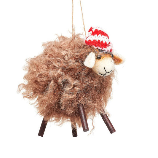 Sheep Felt Decoration - Fluffy Caramel with Hat