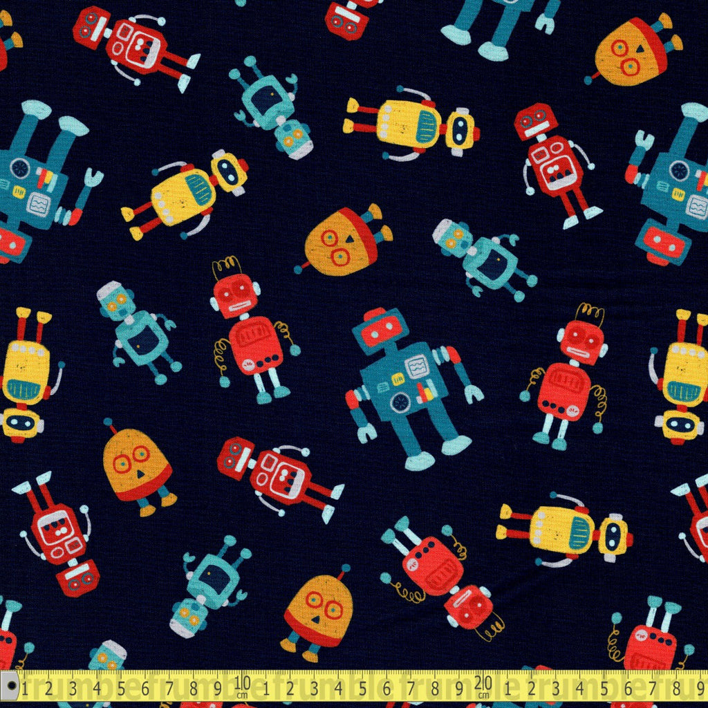 Cloud 9 Organic Cottons - High Gear - Robots Navy - Sewing and Dressmaking Fabric