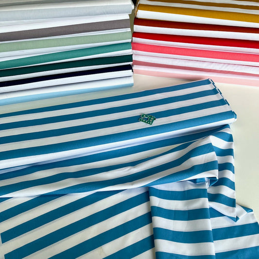 25mm Beach Stripe - Cotton Poplin - Copen