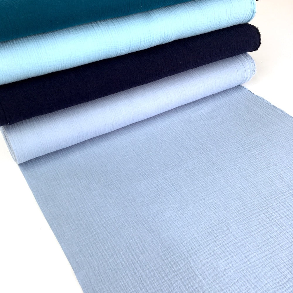 Remnant of Organic Double Gauze - GOTS Muslin Solids - Cornflower Blue (236cm)