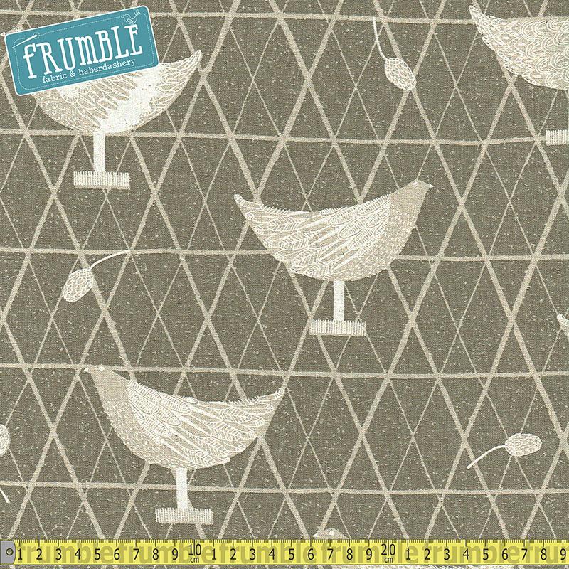 Cotton/Linen Canvas Hummingbird Chickens Coop Grey - Frumble Fabrics