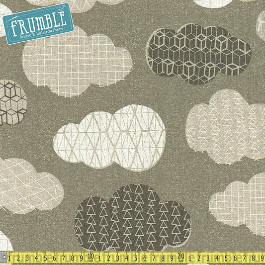 Cotton/Linen Canvas Hummingbird Geo Clouds Grey - Frumble Fabrics