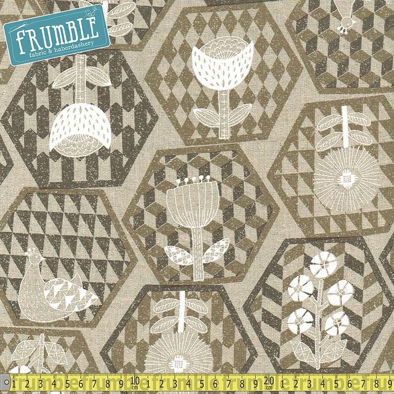Cotton/Linen Canvas Hummingbird Hexagons Grey - Frumble Fabrics