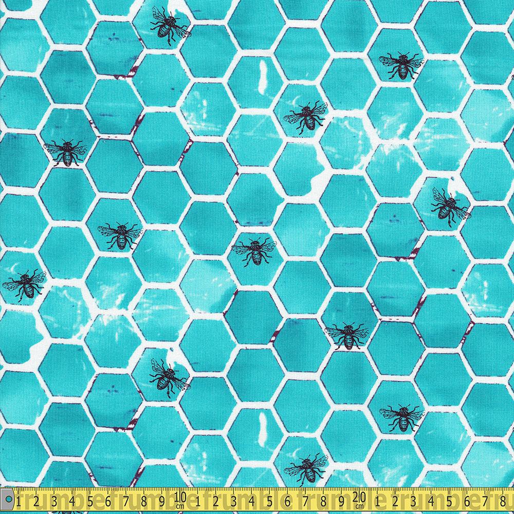 Cotton and Steel - Pollinator - Bumblehoney Aqua Sewing Fabric