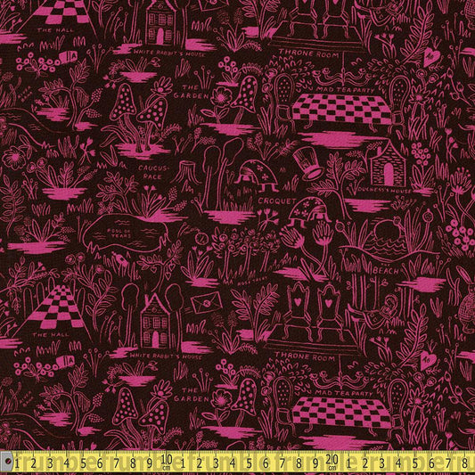 Cotton and Steel RAYON - Rifle Paper Co - Wonderland Magic Forest Magenta Sewing and Dressmaking Fabric