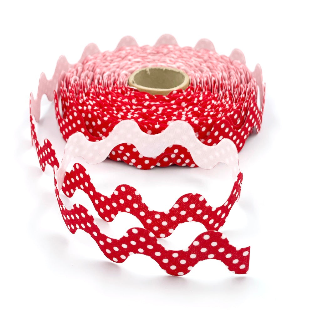 5m Roll of 30mm Polka Dot Ric Rac Bias