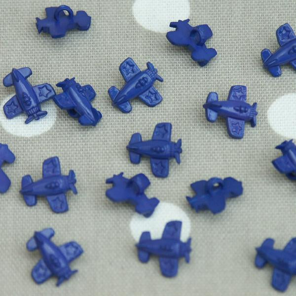 Aeroplane Sewing Buttons - Dark Royal Blue 10 pack - Frumble Fabrics