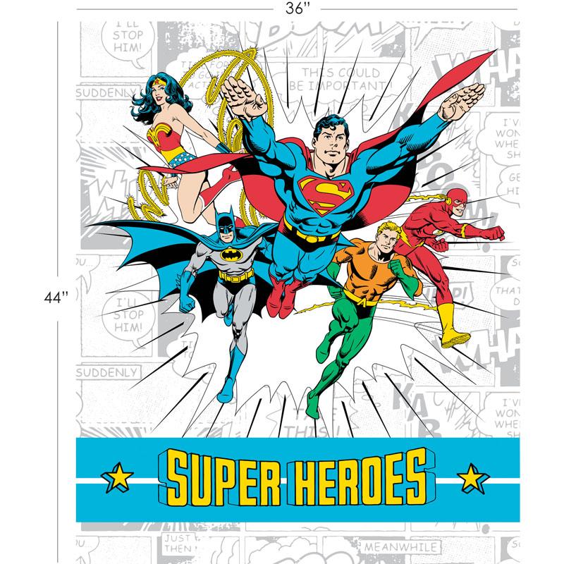 DC Comics II Super Heroes 90cm Panel in White - Frumble Fabrics