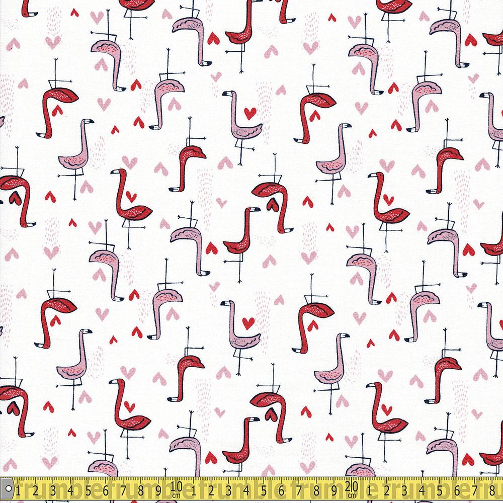 Dear Stella - Bootylicious - Shark Bait Flamingos White Sewing and Dressmaking Fabric
