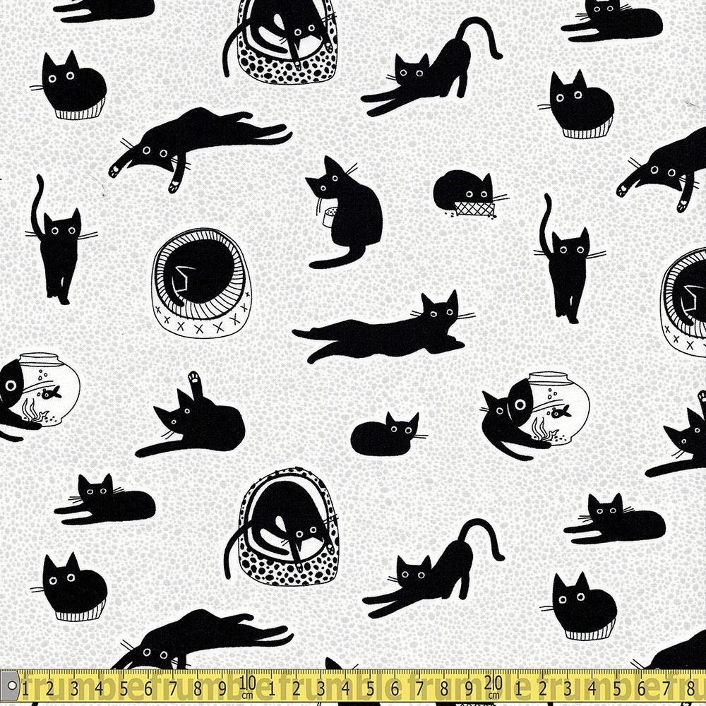 Dear Stella - Les Chats Noir - Chillin Cats White Sewing and Dressmaking Fabric