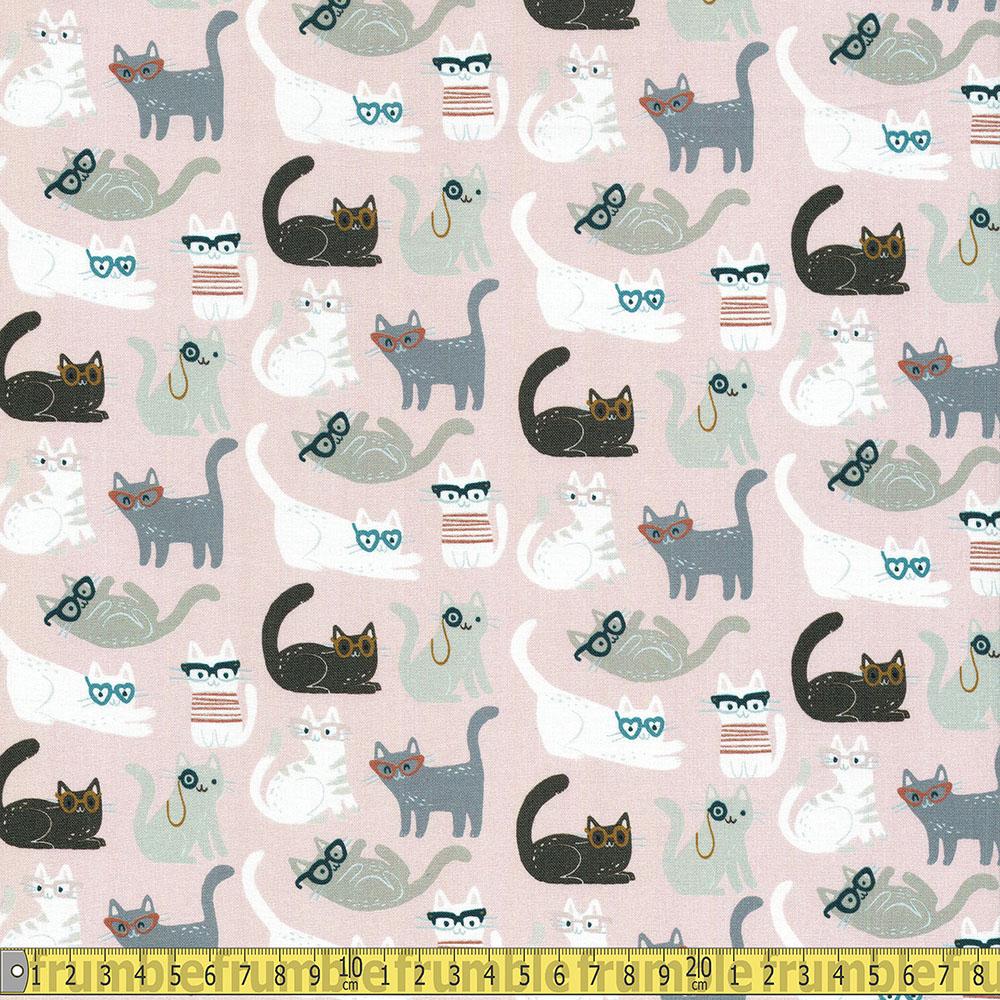 Dear Stella - Vanity Fur - Cats In Glasses Pink Sewing and Dressmaking Fabric