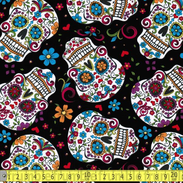 Folkloric Skulls Black - Frumble Fabrics