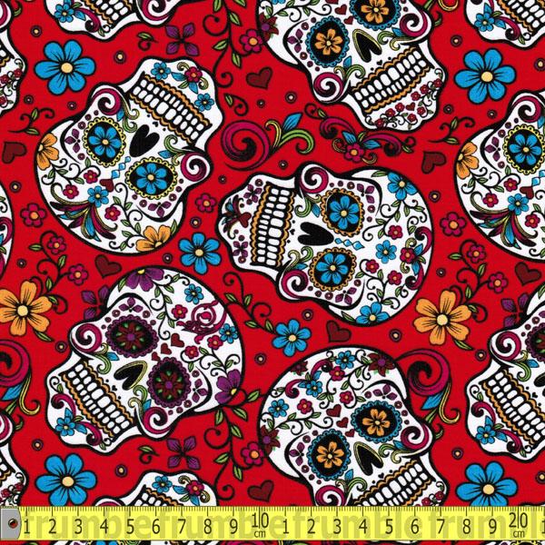 Folkloric Skulls Red - Frumble Fabrics