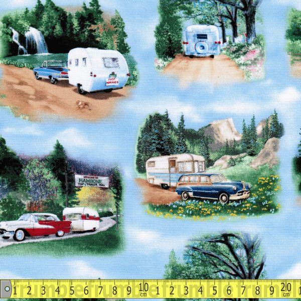 Vintage Trailers Camping Blue - Frumble Fabrics