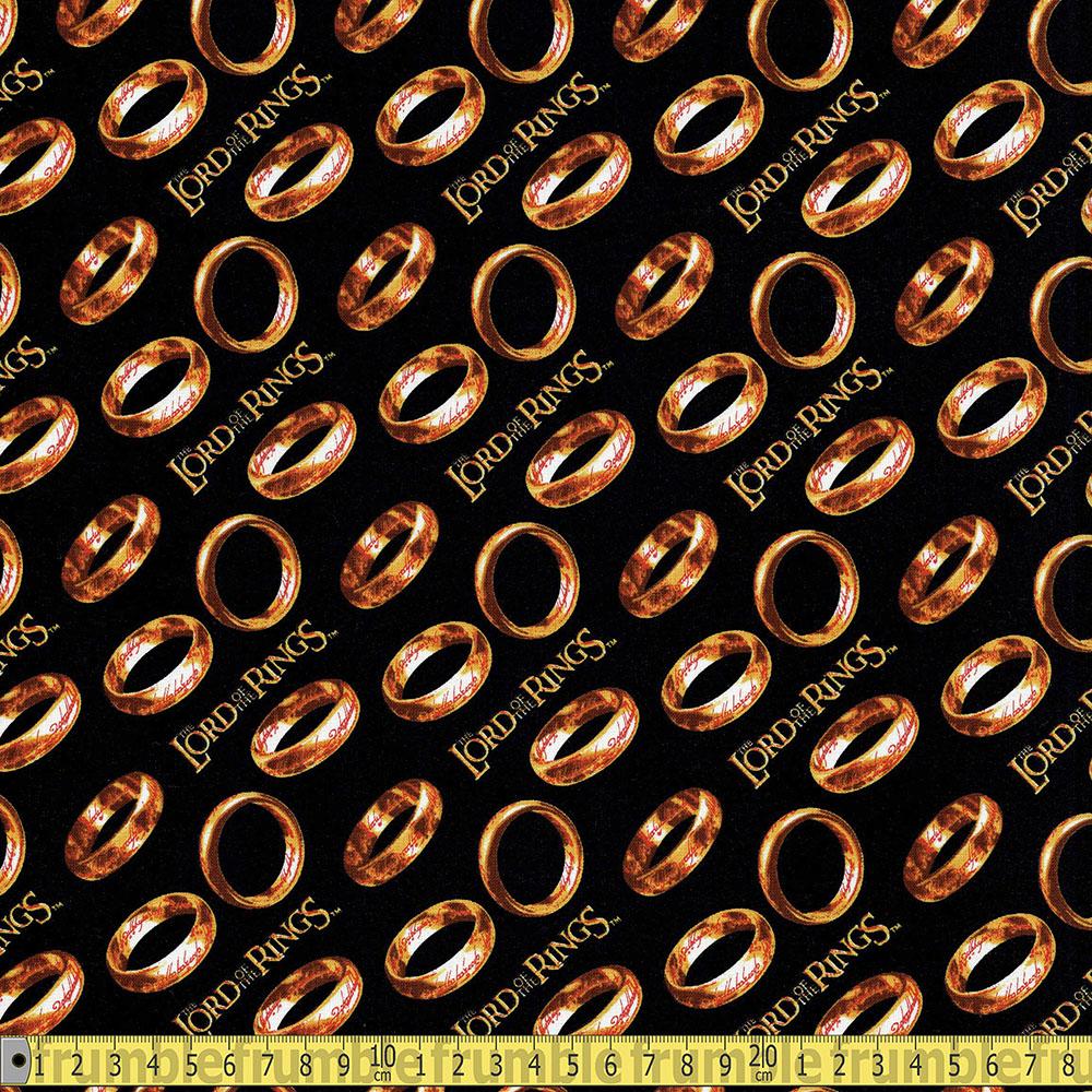 Eugene Textiles - Lord Of The Rings - Rings Tossed Black Sewing and Dressmaking Fabric