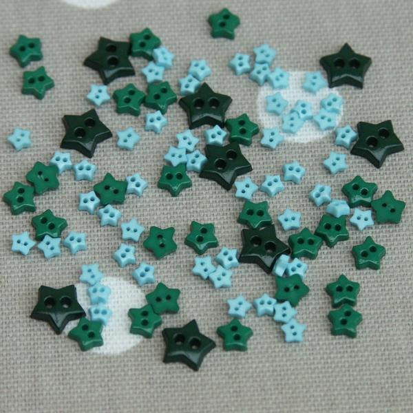 Star Shaped Mini Craft Buttons - Teal / Greens - Frumble Fabrics