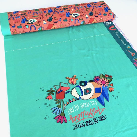 Happy Camping Panel Printed Jersey Coral - Frumble Fabrics