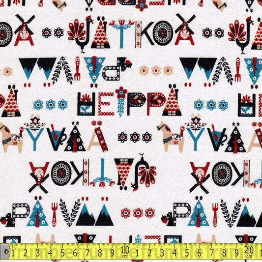 Finnish Folk Words And Windmills Natural - Frumble Fabrics