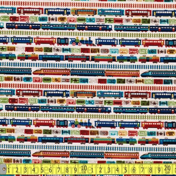 Trains Tracks Tickets Natural - Frumble Fabrics