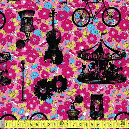 Trefle Vintage Stamp Pink - Frumble Fabrics