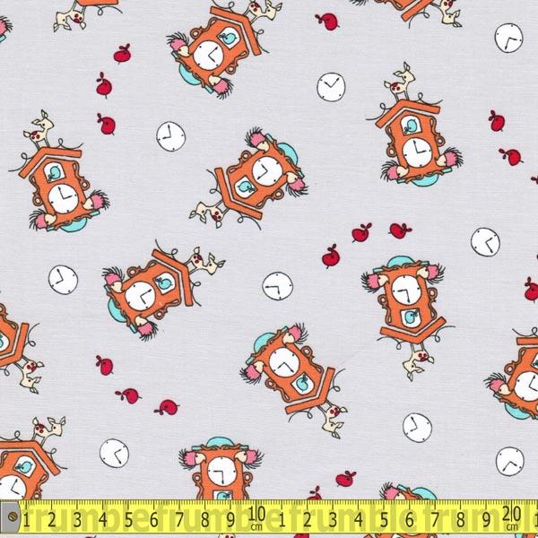 Folk Tale Cuckoo Clock Grey - Frumble Fabrics
