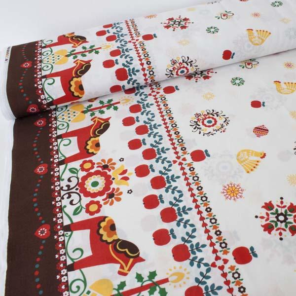My Folklore Christmas Horse Border White - Frumble Fabrics