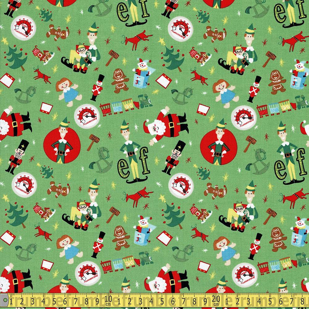 Licensed Christmas - ELF Play Time Toss - Green Sewing and Dressmaking Fabric