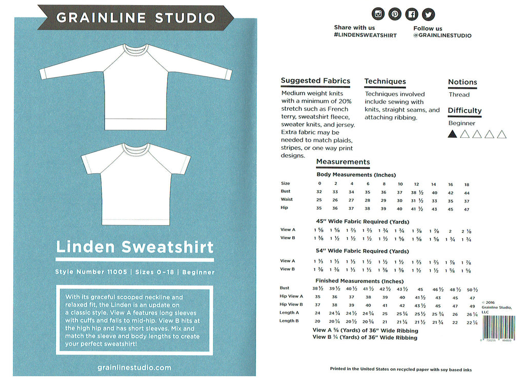 Grainline Studio - Linden Sweatshirt - Frumble Fabrics