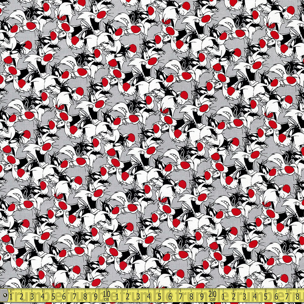 Looney Tunes Sylvester Expressions - Korean Woven Fabric - Grey Sewing and Dressmaking Fabric
