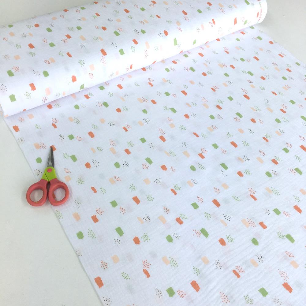 Metallic Dots and Squares - Double Gauze - White Sewing and Dressmaking Fabric