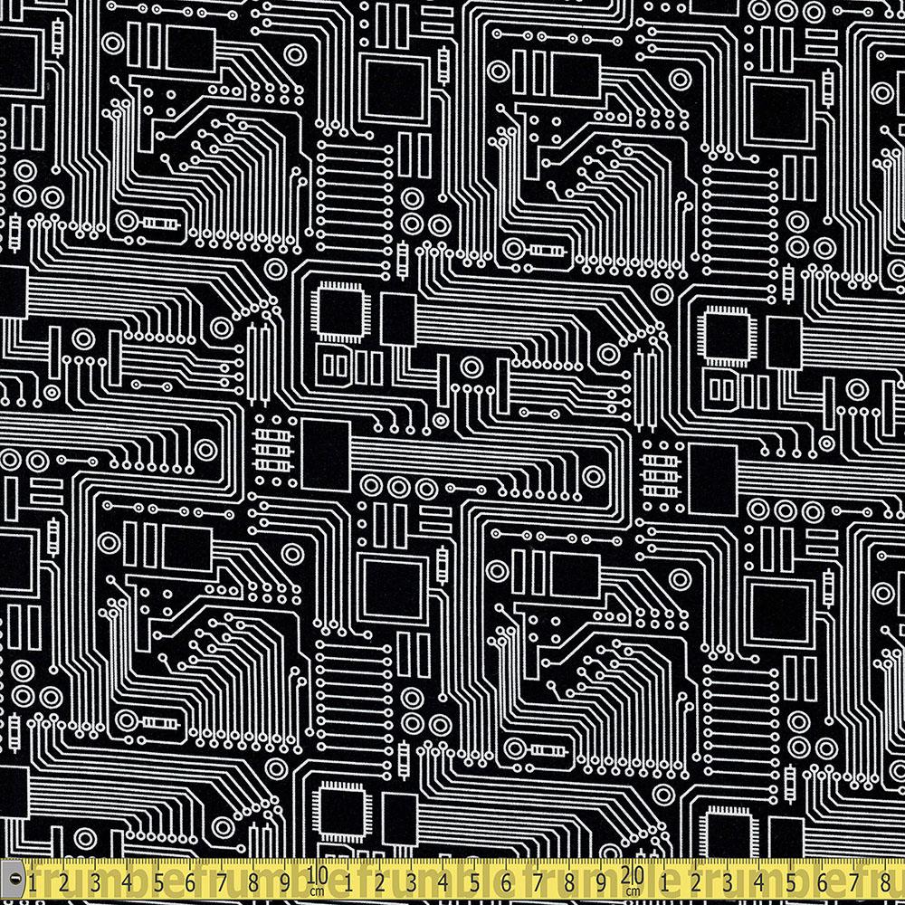 Michael Miller - Stem Squad - Circuit Board Black Sewing and Dressmaking Fabric