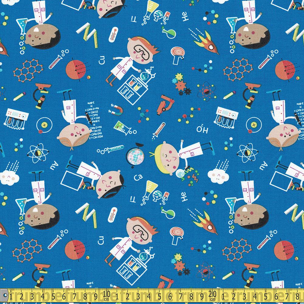 Michael Miller - Stem Squad - Science Boys Blue Sewing and Dressmaking Fabric