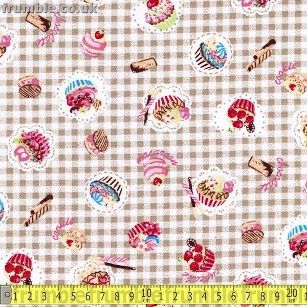 Cupcake Picnic Gingham Beige (Per Metre) - Frumble Fabrics
