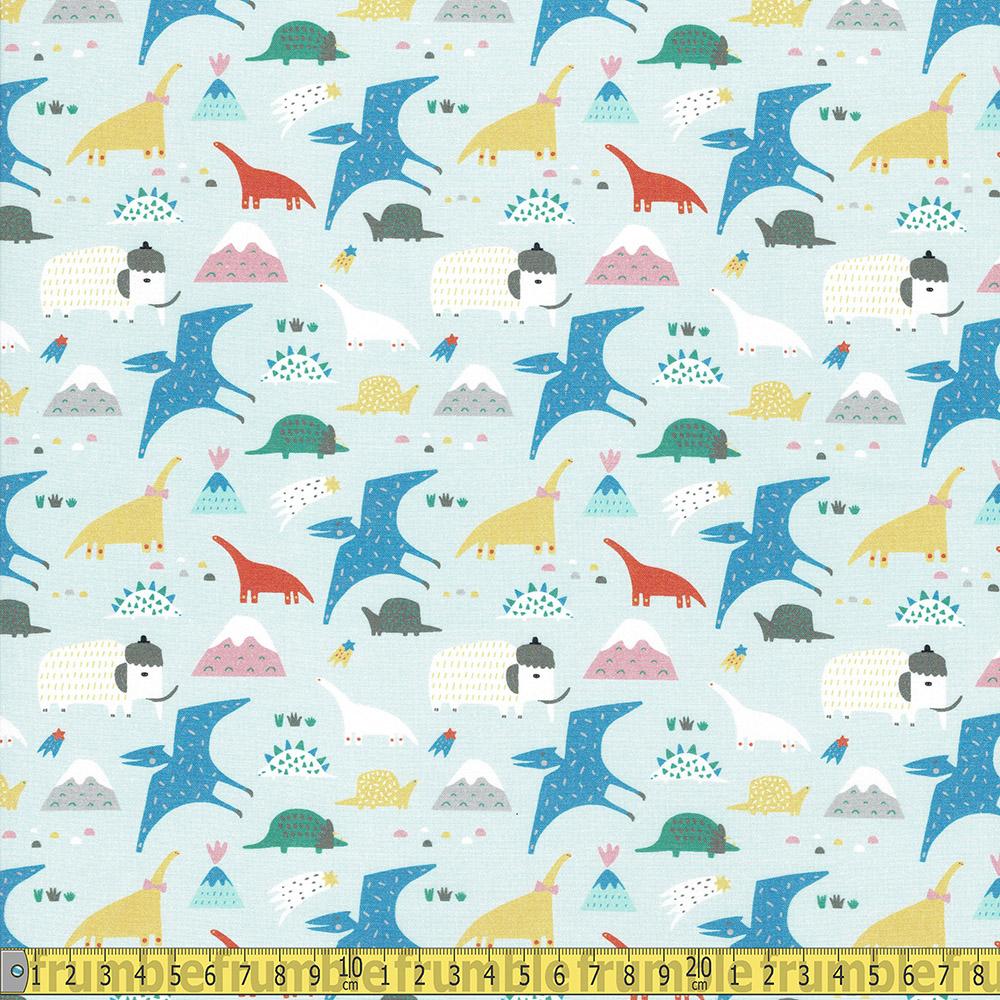 Paintbrush Studio - Animal Alphabet - Dinosaurs Blue Sewing and Dressmaking Fabric