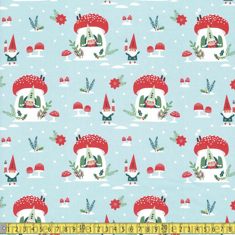 Paintbrush Studio - GOTS Gnome Noel - Houses Blue Sewing and Dressmaking Fabric