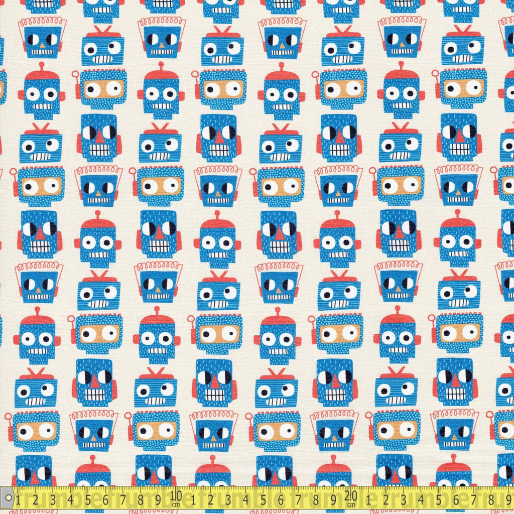 Paintbrush Studio - ROBOTS IN ORBIT Face Stripe Blue - Sewing and Dressmaking Fabric