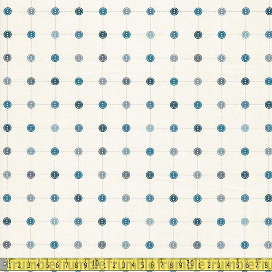 Paintbrush Studio - Sewing Mood - Buttons Blue Grey Sewing Fabric
