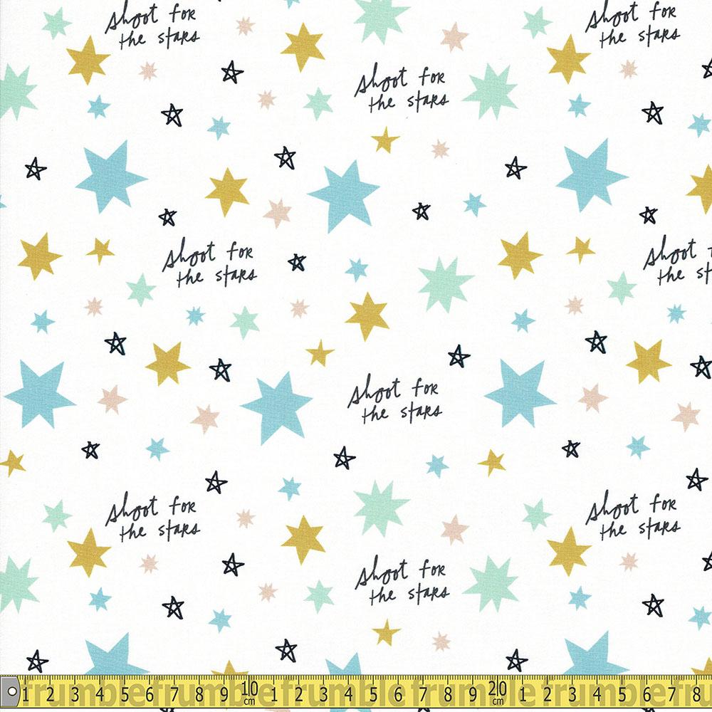 Paintbrush Studio - Shoot For The Stars - Main Stars Blue Gold Sewing and Dressmaking Fabric