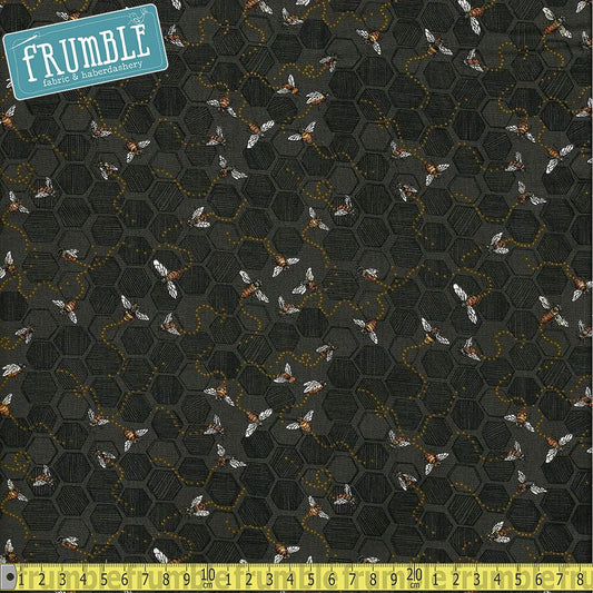 Bee Kind Honeycomb Bees Black - Frumble Fabrics