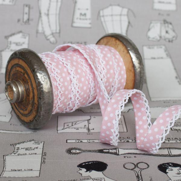 Polka Lace Edge Bias Binding 5 metres - Frumble Fabrics