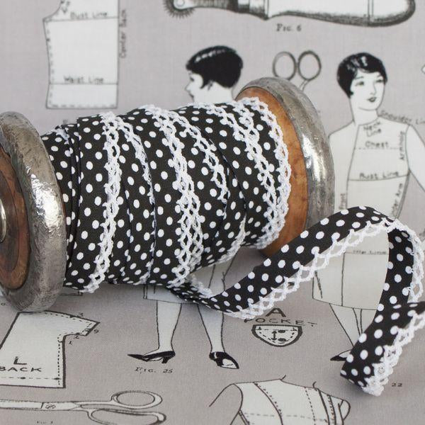 Polka Lace Edge Bias Binding 5 metres - Frumble Fabrics