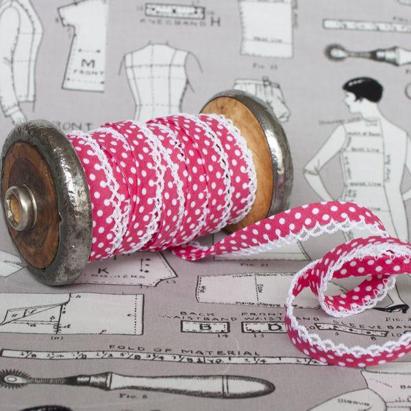Polka Lace Edge Bias Binding 5 metres - Frumble Fabrics