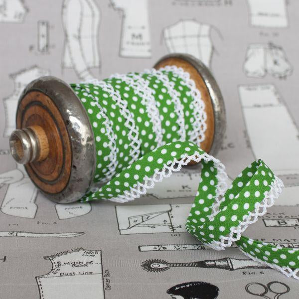 Polka Lace Edge Bias Binding 5 metres - Frumble Fabrics