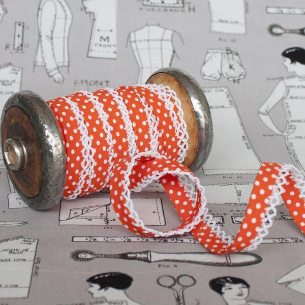 Polka Lace Edge Bias Binding 5 metres - Frumble Fabrics