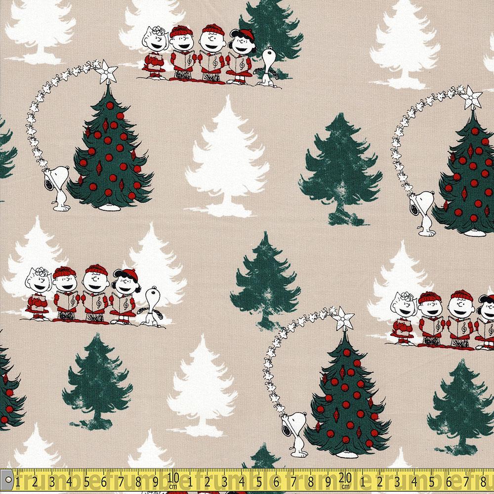 Peanuts - Snoopy - Happy Christmas Tan Sewing and Dressmaking Fabric