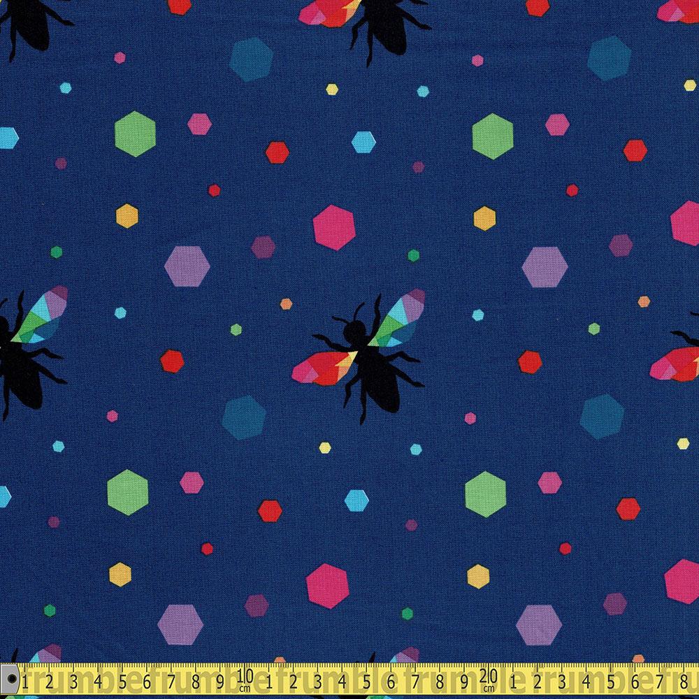 Riley Blake - Create - Rainbow Bumblebee Navy Sewing and Dressmaking Fabric